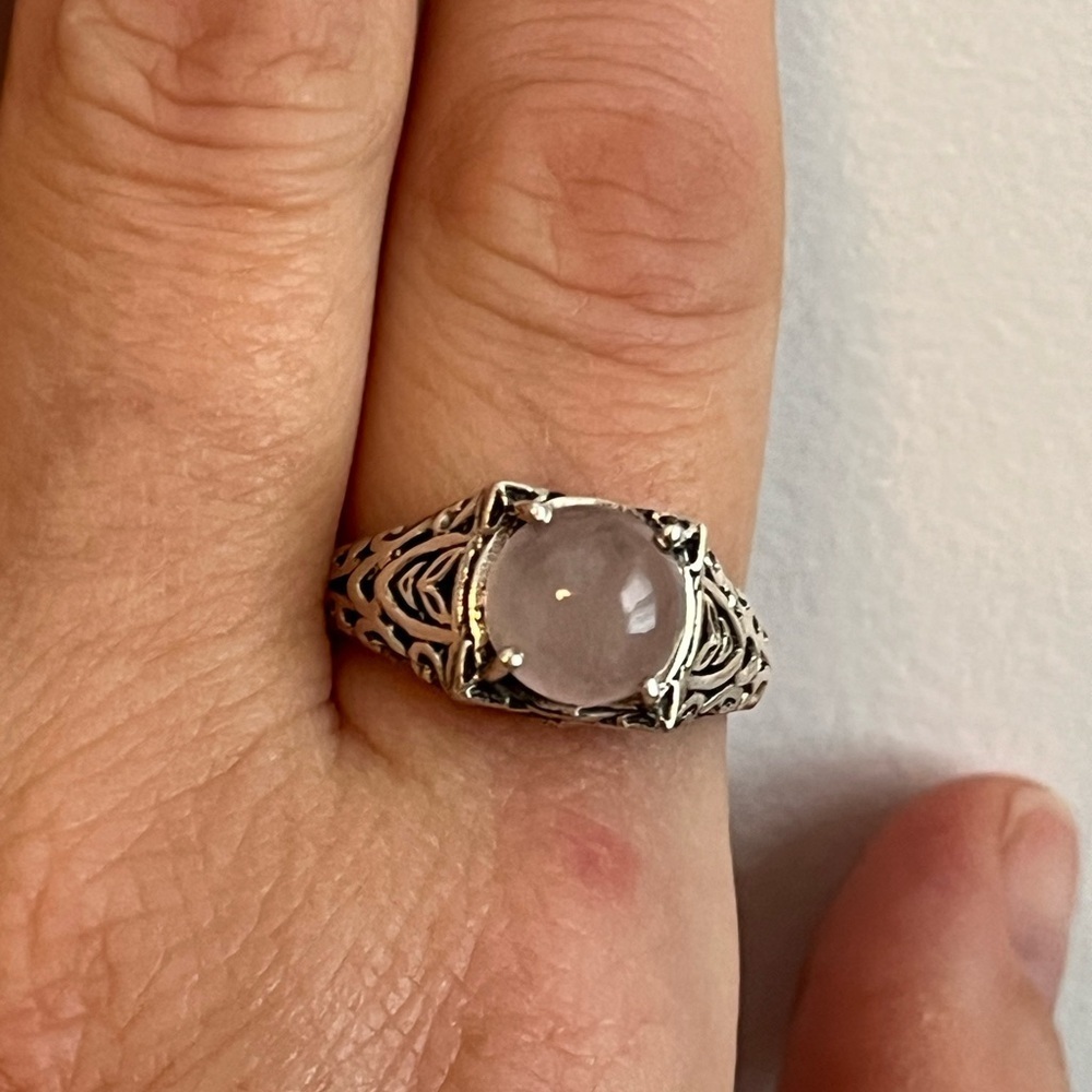 Solid 925 Sterling Silver Rose Quartz Gemstone Ri… - image 7